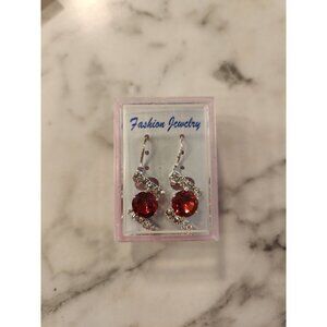 Vintage Red Crystal & Silver Tone Rhinestone Fashion Jewelry Earrings